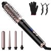 5 in 1 Curling Wand Hair Curling Iron Brush Hair Thermal Brush Curler with 4 Heating Levels 360° Rotatable Cable 5 Interchangeable Barrels 2 Clips Lea