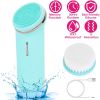 2 In 1 Electric Facial Cleansing Brush Exfoliator IPX7 Waterproof Rechargeable Face Scrubber Massage Brush Skin Spa Care with 5 Intensity 2 Removable